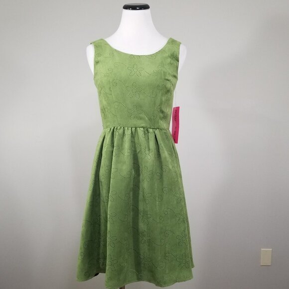 New Betsey Johnson Faux Suede Dress 2 Lazer Cut Skater Fit & Flare Coquette - Picture 9 of 15